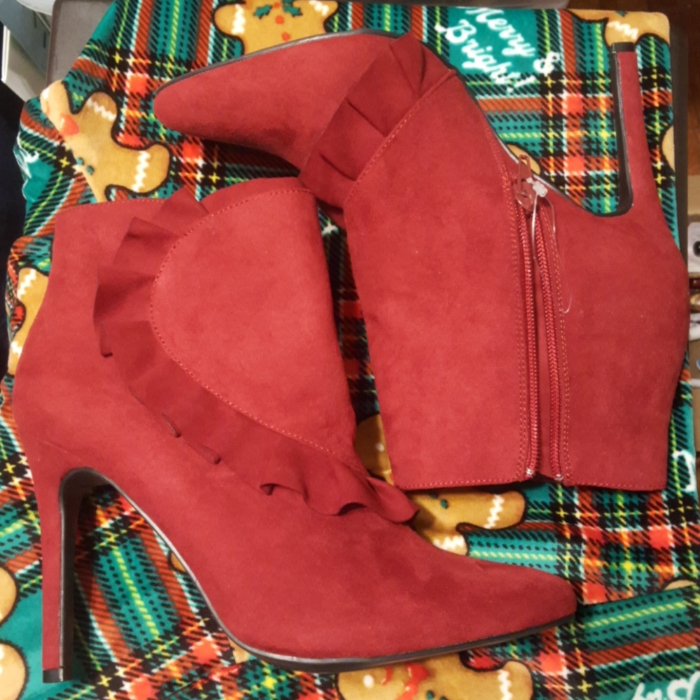 Dark Red Suede Ankle Booties